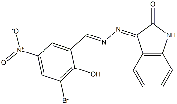 3-bromo-2-hydroxy-5-nitrobenzaldehyde (2-oxo-1,2-dihydro-3H-indol-3-ylidene)hydrazone 结构式