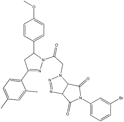 5-(3-bromophenyl)-1-{2-[3-(2,4-dimethylphenyl)-5-(4-methoxyphenyl)-4,5-dihydro-1H-pyrazol-1-yl]-2-oxoethyl}-3a,6a-dihydropyrrolo[3,4-d][1,2,3]triazole-4,6(1H,5H)-dione 结构式