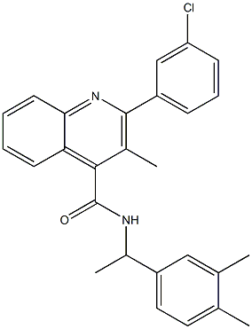 2-(3-chlorophenyl)-N-[1-(3,4-dimethylphenyl)ethyl]-3-methyl-4-quinolinecarboxamide 结构式