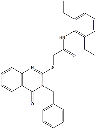 2-[(3-benzyl-4-oxo-3,4-dihydro-2-quinazolinyl)sulfanyl]-N-(2,6-diethylphenyl)acetamide 结构式