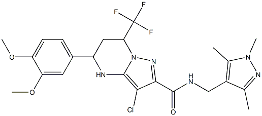 3-chloro-5-(3,4-dimethoxyphenyl)-7-(trifluoromethyl)-N-[(1,3,5-trimethyl-1H-pyrazol-4-yl)methyl]-4,5,6,7-tetrahydropyrazolo[1,5-a]pyrimidine-2-carboxamide 结构式