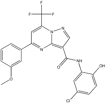 N-(5-chloro-2-hydroxyphenyl)-5-[3-(methyloxy)phenyl]-7-(trifluoromethyl)pyrazolo[1,5-a]pyrimidine-3-carboxamide 结构式