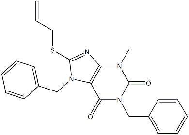 3-methyl-1,7-bis(phenylmethyl)-8-(prop-2-enylsulfanyl)-3,7-dihydro-1H-purine-2,6-dione 结构式