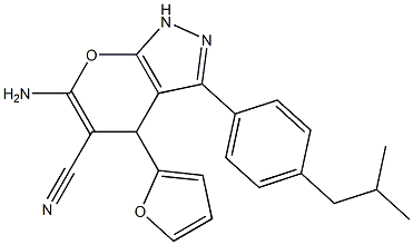 6-amino-4-(2-furyl)-3-(4-isobutylphenyl)-1,4-dihydropyrano[2,3-c]pyrazole-5-carbonitrile 结构式