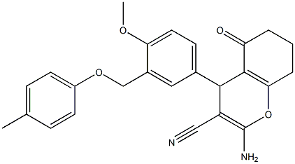 2-amino-4-{4-methoxy-3-[(4-methylphenoxy)methyl]phenyl}-5-oxo-5,6,7,8-tetrahydro-4H-chromene-3-carbonitrile 结构式