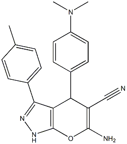 6-amino-4-[4-(dimethylamino)phenyl]-3-(4-methylphenyl)-1,4-dihydropyrano[2,3-c]pyrazole-5-carbonitrile 结构式
