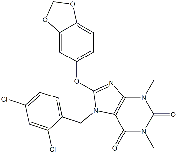 8-(1,3-benzodioxol-5-yloxy)-7-(2,4-dichlorobenzyl)-1,3-dimethyl-3,7-dihydro-1H-purine-2,6-dione 结构式