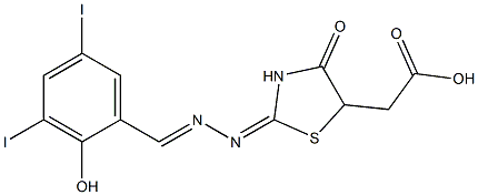 {2-[(2-hydroxy-3,5-diiodobenzylidene)hydrazono]-4-oxo-1,3-thiazolidin-5-yl}acetic acid 结构式