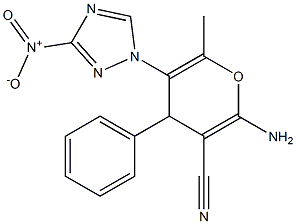 2-amino-5-{3-nitro-1H-1,2,4-triazol-1-yl}-6-methyl-4-phenyl-4H-pyran-3-carbonitrile 结构式