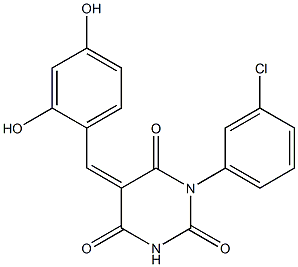 1-(3-chlorophenyl)-5-(2,4-dihydroxybenzylidene)-2,4,6(1H,3H,5H)-pyrimidinetrione 结构式