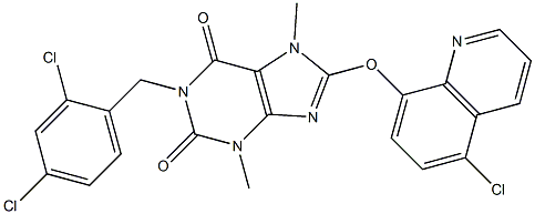 8-[(5-chloro-8-quinolinyl)oxy]-1-(2,4-dichlorobenzyl)-3,7-dimethyl-3,7-dihydro-1H-purine-2,6-dione 结构式