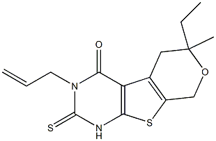 3-allyl-6-ethyl-6-methyl-2-thioxo-1,2,3,5,6,8-hexahydro-4H-pyrano[4',3':4,5]thieno[2,3-d]pyrimidin-4-one 结构式