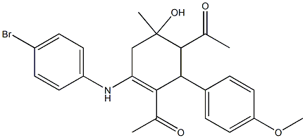 1-[3-acetyl-4-(4-bromoanilino)-6-hydroxy-2-(4-methoxyphenyl)-6-methyl-3-cyclohexen-1-yl]ethanone 结构式