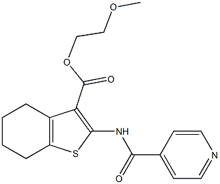 2-methoxyethyl 2-(isonicotinoylamino)-4,5,6,7-tetrahydro-1-benzothiophene-3-carboxylate 结构式