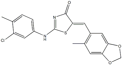 2-(3-chloro-4-methylanilino)-5-[(6-methyl-1,3-benzodioxol-5-yl)methylene]-1,3-thiazol-4(5H)-one 结构式
