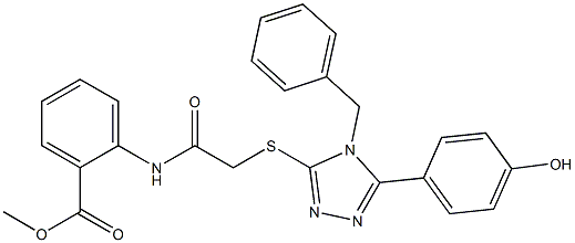 methyl 2-[({[4-benzyl-5-(4-hydroxyphenyl)-4H-1,2,4-triazol-3-yl]sulfanyl}acetyl)amino]benzoate 结构式