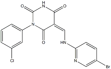 5-{[(5-bromo-2-pyridinyl)amino]methylene}-1-(3-chlorophenyl)-2,4,6(1H,3H,5H)-pyrimidinetrione 结构式