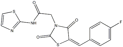 2-[5-(4-fluorobenzylidene)-2,4-dioxo-1,3-thiazolidin-3-yl]-N-(1,3-thiazol-2-yl)acetamide 结构式