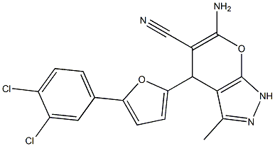 6-amino-4-[5-(3,4-dichlorophenyl)-2-furyl]-3-methyl-1,4-dihydropyrano[2,3-c]pyrazole-5-carbonitrile 结构式