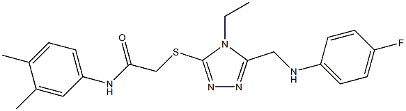 N-(3,4-dimethylphenyl)-2-({4-ethyl-5-[(4-fluoroanilino)methyl]-4H-1,2,4-triazol-3-yl}sulfanyl)acetamide 结构式