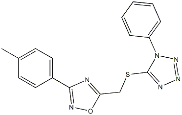 [3-(4-methylphenyl)-1,2,4-oxadiazol-5-yl]methyl 1-phenyl-1H-tetraazol-5-yl sulfide 结构式