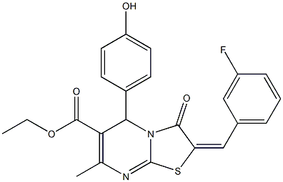 ethyl 2-(3-fluorobenzylidene)-5-(4-hydroxyphenyl)-7-methyl-3-oxo-2,3-dihydro-5H-[1,3]thiazolo[3,2-a]pyrimidine-6-carboxylate 结构式