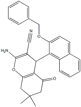 2-amino-4-[2-(benzyloxy)-1-naphthyl]-7,7-dimethyl-5-oxo-5,6,7,8-tetrahydro-4H-chromene-3-carbonitrile 结构式