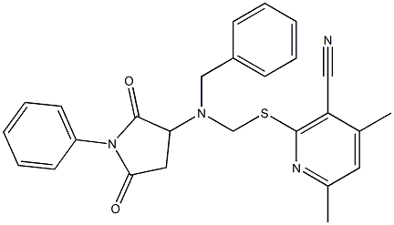 2-({[benzyl(2,5-dioxo-1-phenyl-3-pyrrolidinyl)amino]methyl}sulfanyl)-4,6-dimethylnicotinonitrile 结构式