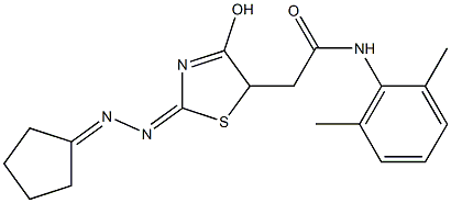 2-[2-(cyclopentylidenehydrazono)-4-hydroxy-2,5-dihydro-1,3-thiazol-5-yl]-N-(2,6-dimethylphenyl)acetamide 结构式