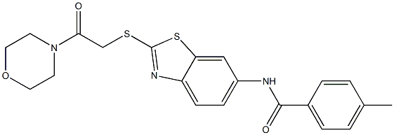 4-methyl-N-(2-{[2-(4-morpholinyl)-2-oxoethyl]sulfanyl}-1,3-benzothiazol-6-yl)benzamide 结构式