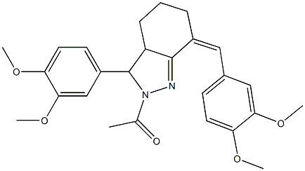 2-acetyl-7-(3,4-dimethoxybenzylidene)-3-(3,4-dimethoxyphenyl)-3,3a,4,5,6,7-hexahydro-2H-indazole 结构式