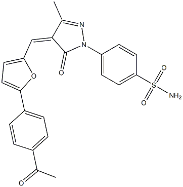 4-(4-{[5-(4-acetylphenyl)-2-furyl]methylene}-3-methyl-5-oxo-4,5-dihydro-1H-pyrazol-1-yl)benzenesulfonamide 结构式