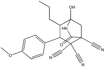 5-hydroxy-3-[4-(methyloxy)phenyl]-7-oxo-4-propyl-6-azabicyclo[3.2.1]octane-1,2,2-tricarbonitrile 结构式