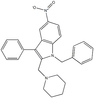 1-benzyl-5-nitro-3-phenyl-2-(1-piperidinylmethyl)-1H-indole 结构式