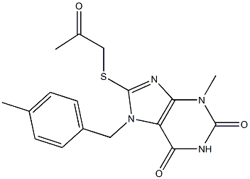 3-methyl-7-(4-methylbenzyl)-8-[(2-oxopropyl)sulfanyl]-3,7-dihydro-1H-purine-2,6-dione 结构式