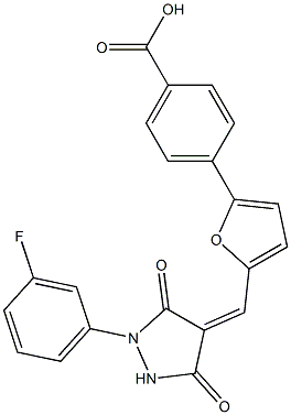 4-(5-{[1-(3-fluorophenyl)-3,5-dioxo-4-pyrazolidinylidene]methyl}-2-furyl)benzoic acid 结构式