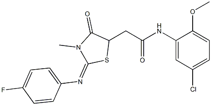 N-(5-chloro-2-methoxyphenyl)-2-{2-[(4-fluorophenyl)imino]-3-methyl-4-oxo-1,3-thiazolidin-5-yl}acetamide 结构式