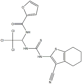 N-[2,2,2-trichloro-1-({[(3-cyano-4,5,6,7-tetrahydro-1-benzothien-2-yl)amino]carbothioyl}amino)ethyl]-2-furamide 结构式