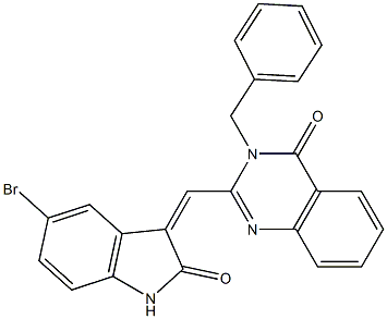 3-benzyl-2-[(5-bromo-2-oxo-1,2-dihydro-3H-indol-3-ylidene)methyl]-4(3H)-quinazolinone 结构式