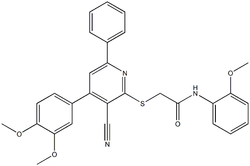 2-{[3-cyano-4-(3,4-dimethoxyphenyl)-6-phenyl-2-pyridinyl]sulfanyl}-N-(2-methoxyphenyl)acetamide 结构式