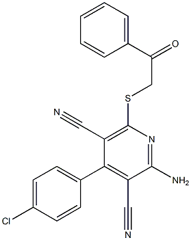 2-amino-4-(4-chlorophenyl)-6-[(2-oxo-2-phenylethyl)sulfanyl]pyridine-3,5-dicarbonitrile 结构式