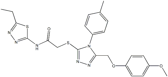 N-(5-ethyl-1,3,4-thiadiazol-2-yl)-2-{[5-[(4-methoxyphenoxy)methyl]-4-(4-methylphenyl)-4H-1,2,4-triazol-3-yl]sulfanyl}acetamide 结构式