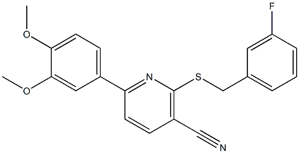 6-(3,4-dimethoxyphenyl)-2-[(3-fluorobenzyl)sulfanyl]nicotinonitrile 结构式