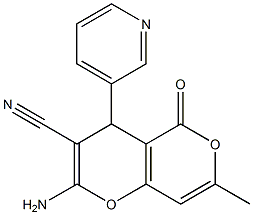 2-amino-7-methyl-5-oxo-4-(3-pyridinyl)-4H,5H-pyrano[4,3-b]pyran-3-carbonitrile 结构式