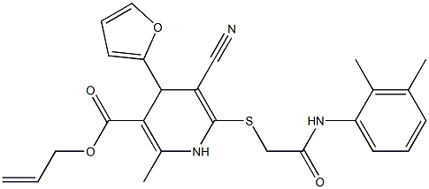 allyl 5-cyano-6-{[2-(2,3-dimethylanilino)-2-oxoethyl]sulfanyl}-4-(2-furyl)-2-methyl-1,4-dihydro-3-pyridinecarboxylate 结构式