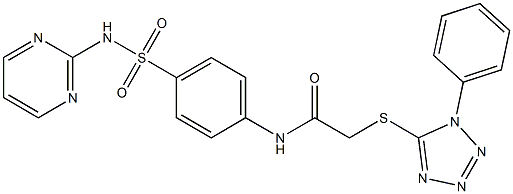 2-[(1-phenyl-1H-tetraazol-5-yl)sulfanyl]-N-{4-[(2-pyrimidinylamino)sulfonyl]phenyl}acetamide 结构式