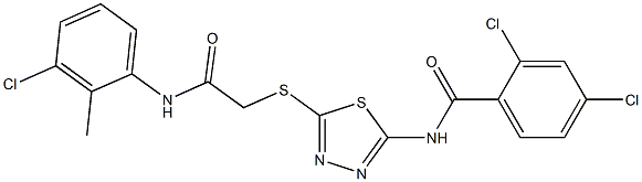 2,4-dichloro-N-(5-{[2-(3-chloro-2-methylanilino)-2-oxoethyl]sulfanyl}-1,3,4-thiadiazol-2-yl)benzamide 结构式