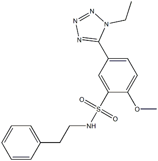 5-(1-ethyl-1H-tetraazol-5-yl)-2-methoxy-N-(2-phenylethyl)benzenesulfonamide 结构式