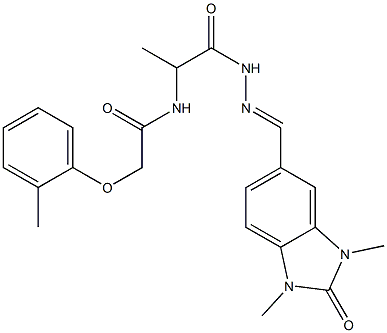 N-(2-{2-[(1,3-dimethyl-2-oxo-2,3-dihydro-1H-benzimidazol-5-yl)methylene]hydrazino}-1-methyl-2-oxoethyl)-2-(2-methylphenoxy)acetamide 结构式