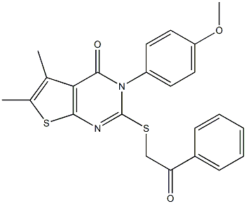 3-(4-methoxyphenyl)-5,6-dimethyl-2-[(2-oxo-2-phenylethyl)sulfanyl]thieno[2,3-d]pyrimidin-4(3H)-one 结构式